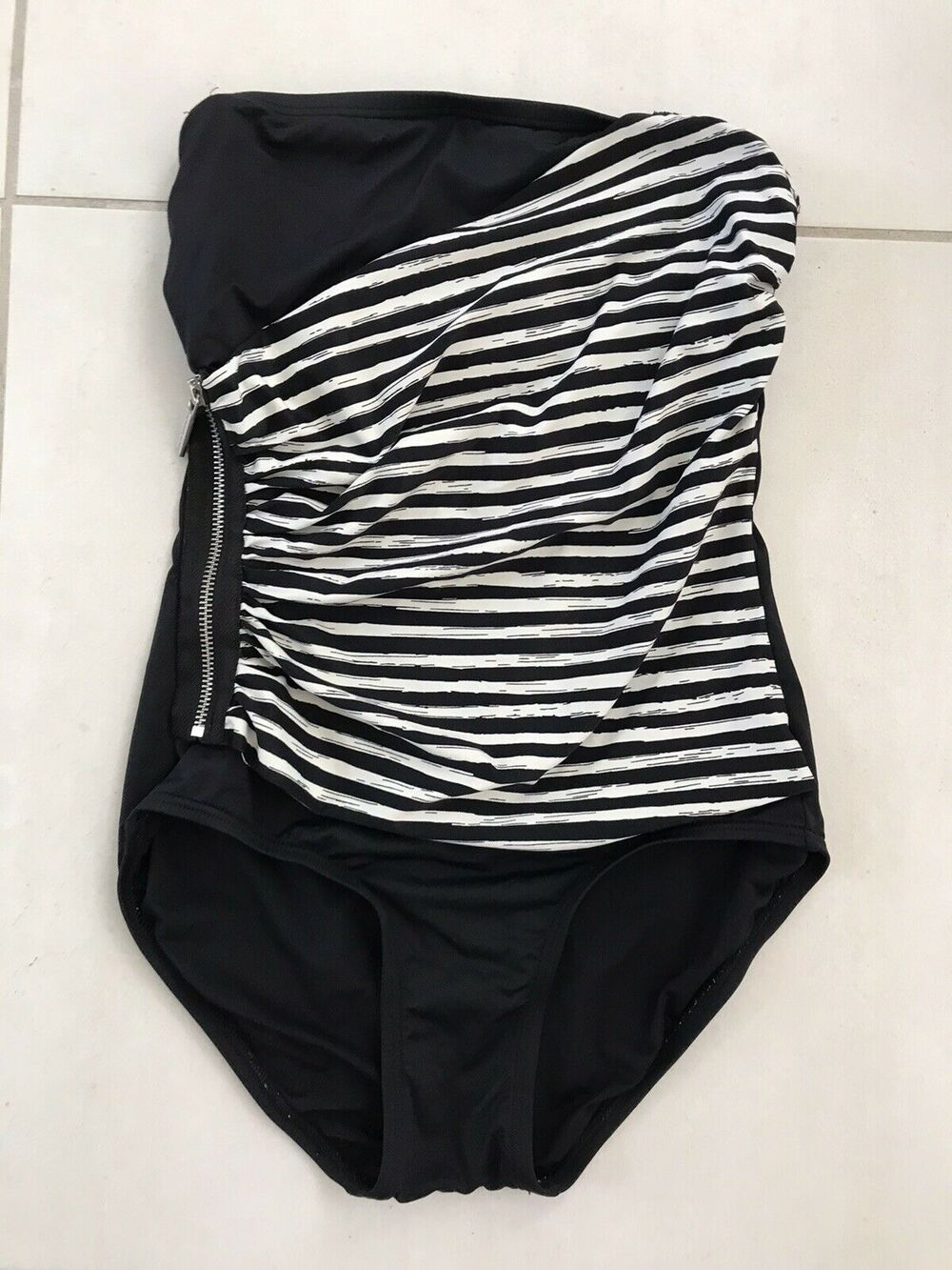 Michael by Michael Kors Multicolor Stripe Zip Strapless One Piece Swimsuit